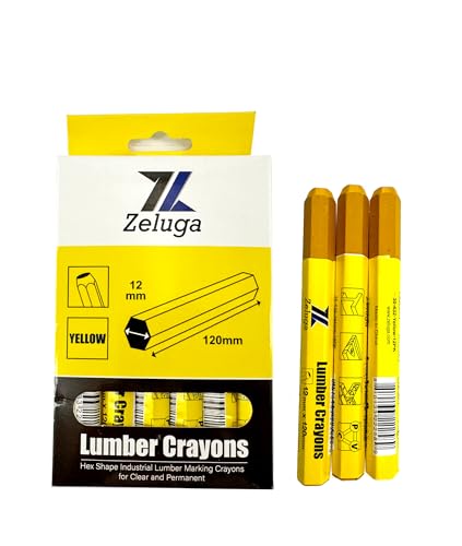 Zeluga 4.7in. x 0.47in. Hex Shape Industrial Lumber Marking Crayons for Clear and Permanent Markings, Yellow 12 Pack