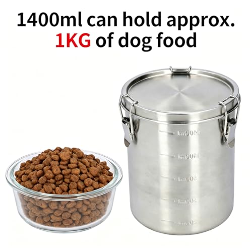 Airtight Small Pet Food Storage Container, Stainless Steel 1400ML - color: 1400ML