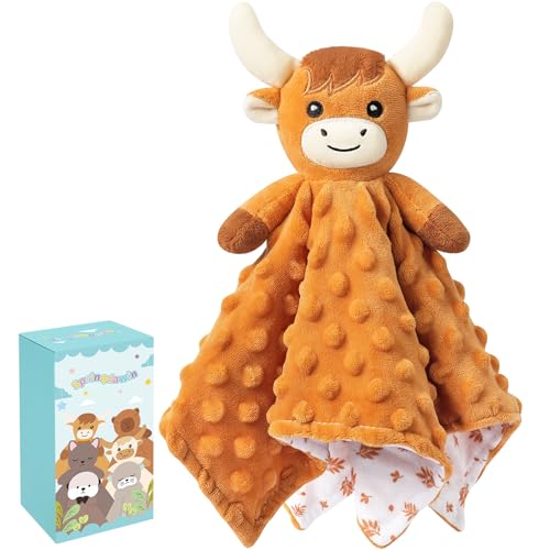 Loveys for Babies, Brown Highland Cow Baby Security Blanket | Soft Baby Blanket Lovey for Newborn Infant Toddler, Lovey Baby Snuggle Toys Stuffed Animal, 12.2in Baby Gifts for Boys Girls - color: Brown Highland Cattle