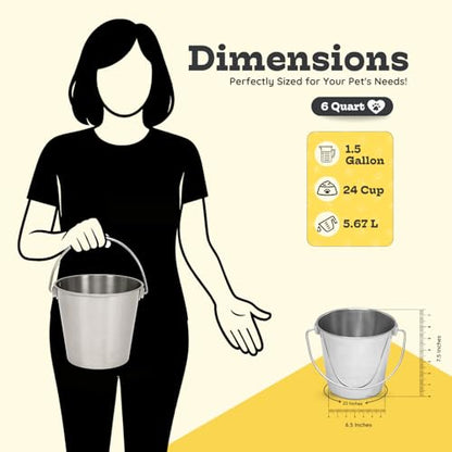 6Qt Stainless Steel Hanging Water Bucket for Dog Kennel 2-Pack - size: 6 Quart (Pack of 2)