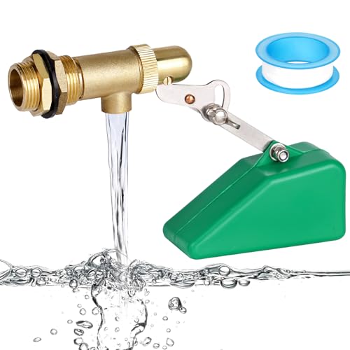 3/4 Inch Float Valve, Brass Water Float Valve for Water Tank, Float Ball Valve with Adjustable Arm for Livestock Waterer, Fountain, Aquarium, Aquaculture, Auto Water Level Control (1, green)