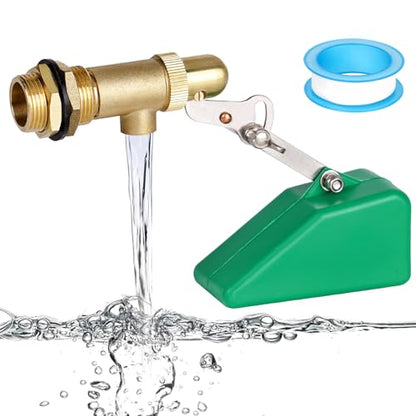 3/4 Inch Float Valve, Brass Water Float Valve for Water Tank, Float Ball Valve with Adjustable Arm for Livestock Waterer, Fountain, Aquarium, Aquaculture, Auto Water Level Control (1, green)