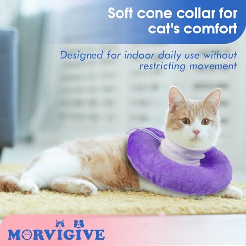 Lightweight Soft Cat Cone After Surgery, Adjustable Donut Collar with Drawstring Buckle, Scratch Resistant, Machine Washable, Suitable for Head/Foot Wounds Recovery, Purple Large - color: Purple, size: Large (Neck:9")