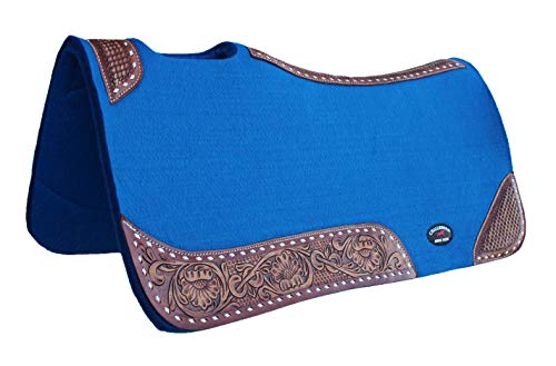 CHALLENGER 32x30 Horse Saddle PAD Western Contoured Wool Felt Moisture Wicking Brown 39209 - color: Turquoise Blue, size: 30" Spine x 15" Drop