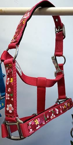 2 Ply Nylon Pony Halter with Flower Design Tape Accent - color: Pink