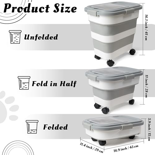 MALLMALL6 Dog Food Storage Container - Collapsible Pet Food Container with Spinner Wheels Scoop and Drying Box, Airtight Multifunctional Exlarge 20-30 LB Food Storage for Kitchen Dry Food Rice
