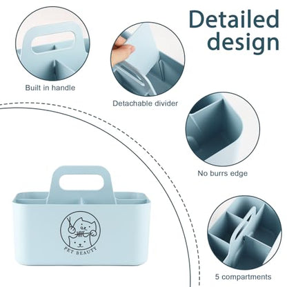 5-Compartment Blue Dog Stuff Storage Caddy, Portable Pet Grooming Organizer with Handle, 9.8" L x 6.1" W x 4.4" H - color: 5-Compartment（Blue）