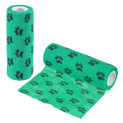 Pet Wrap Bandages, 6 Inch 5 Yard Self Adhesive Bandage Wrap, Pet Non-Woven Tape First Aid Cohesive Gauze, (Green/Paw, 2 Pcs), Intended for Dog/Cat/Bird/Legs/Paws/Wound - color: Green, size: 6 inch