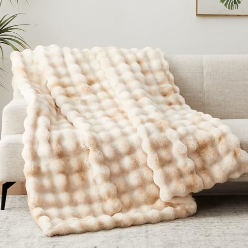 Anysay Faux Fur Throw Blanket, 1000GSM Fluffy Soft Bubble Blanket 50''*60'' - color: Camel, size: Throw