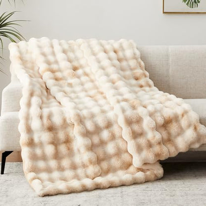 Anysay Faux Fur Throw Blanket, 1000GSM Fluffy Soft Bubble Blanket 50''*60'' - color: Camel, size: Throw