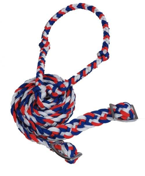 Showman 7' Braided Knotted Nylon Roping Barrel Racing Contest Reins - color: RWB