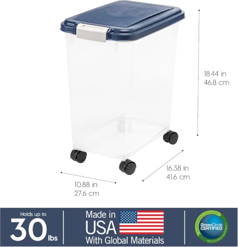 IRIS USA Dog Food Storage Container, Up to 30 lbs, Navy, Made in USA - color: Navy, size: 30 lbs