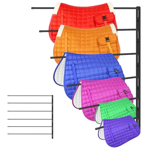 Heavy Duty Saddle Pad Rack 6 Bar, Wall Mount Horse Blanket Holder | 180° Swing-Out Horse Blanket Rack with Well-Spaced Arms, Wall-Mounted Saddle Pad Storage for Stable, Garage & Tack Room