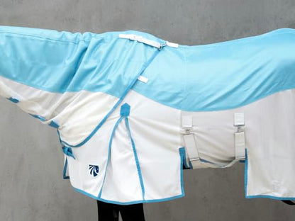 Mesh Horse Fly Sheet with Detachable Neck Cover | Dual-Zone UV Protection & Breathable Design | Elastic Webbing Belly Wrap & Leg Straps | Blue, 78 Inch - color: Glacier Blue, size: 78