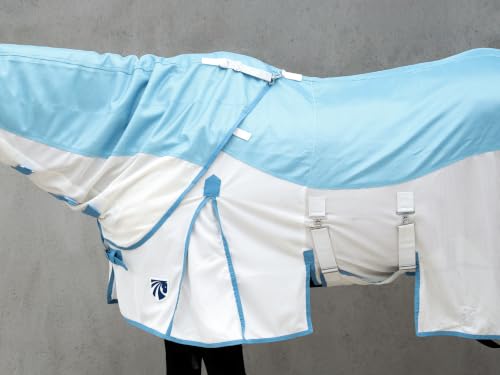 Mesh Horse Fly Sheet with Detachable Neck Cover | Dual-Zone UV Protection & Breathable Design | Elastic Webbing Belly Wrap & Leg Straps | Blue, 69 Inch - color: Glacier Blue, size: 69