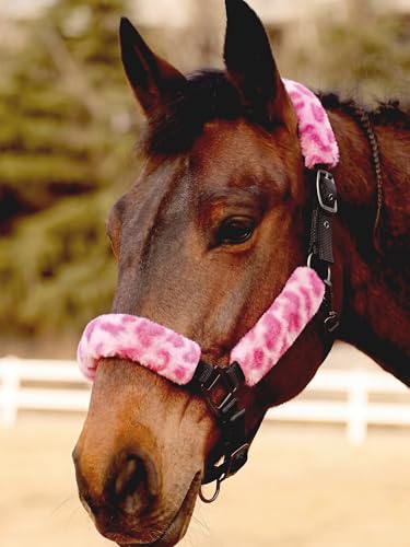 Harrison Howard Fleece Halter Covers for Horses, Set of 9, Prevent Hair Loss Pressure Marks, Padded Horse Halter Fleece Set Fuchsia Leopard - color: Fuchsia Leopard