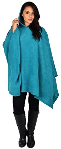 Dare2BStylish Women Poncho Style Hoodie Sweater Fleece Cover Up for Cold Weather - color: Teal