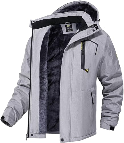 QPNGRP Mens Waterproof Ski Snowboard Jacket Winter Windproof Snow Coat - color: Cation Lightgray, size: Large