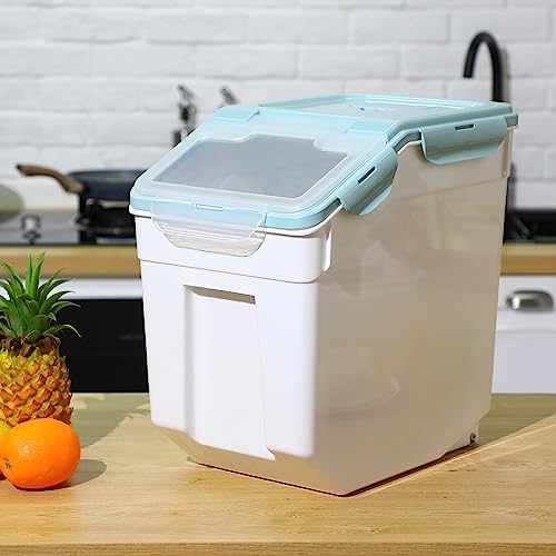 Sunnyray 4 Pcs 33 Lbs Blue Rice Flour Storage Bins with Wheels - color: Blue, size: 33 lbs