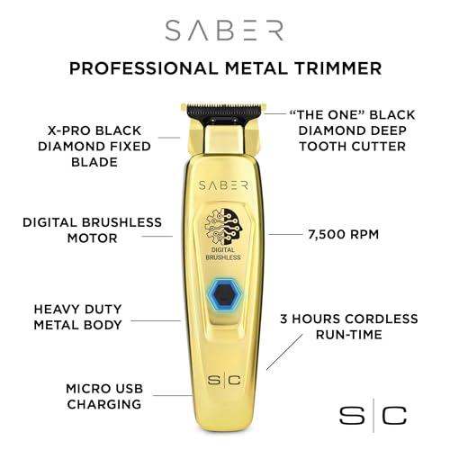 Stylecraft Saber Pro Grooming Bundle: Digital Brushless Saber II Clipper & Saber Trimmer (Gold) Holiday Gift Bundle