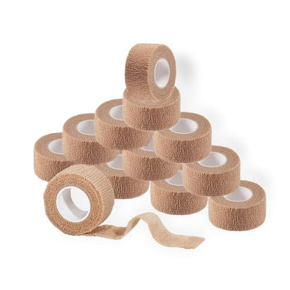 (12-Pack) 1” x 5 Yards | Self Adhesive Bandage Wrap, Skin Colour Athletic Elastic Cohesive Bandage Finger Tape for Wrist and Ankle Sprains & Swelling, Sports Wrap Tape