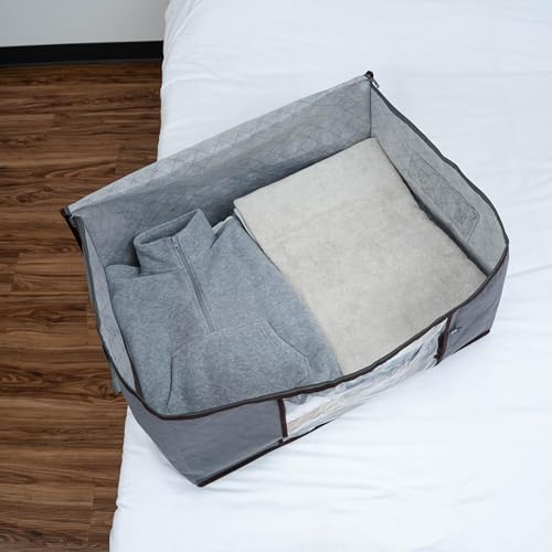 VENO 3 Pack Medium Clothes Storage Bag with Reinforced Handle 9.5 Gallon | Thick Container Bins Organizer for Blankets, Comforters, Bedding, Foldable w/ Sturdy Zipper, Clear Window, Grey(9.5 Gallon) - size: Medium, 9.5 Gallon, Set of 3