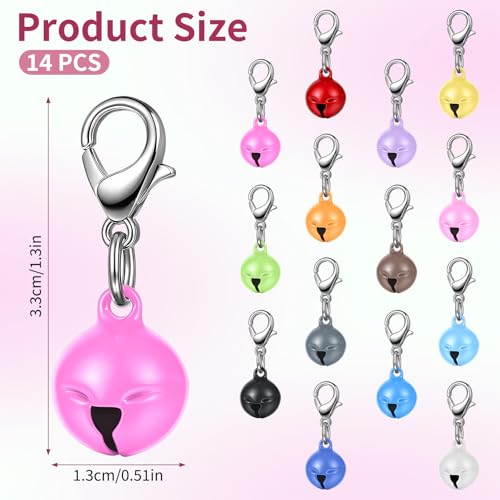 Larrel 14 Pcs Pet Bell, Small Dog Collar Bell with Key Rings Clasps Cat Collar Charms Pet Pendant Accessories for Small Animal Dog Goat Puppy Kitty Pets Training to go Outside 1/2-Inch (Colourful)