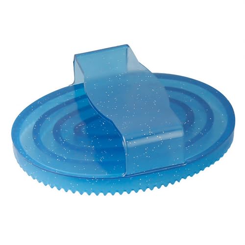 Horse Brush Blue Oval Rubber Grooming Tool With Flexible Nubs For Coat Shed Dirt Removal Comfortable Hand Grip Easy Rinse Use At Stable Barn Or Trailer - color: Blue