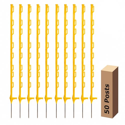 50 Pack Electric Fence Posts, 48 Inch Plastic Step in Fence Post, Temporary Fence Posts for Farm Protection and Livestock, Yellow - color: Yellow, size: 50Pack