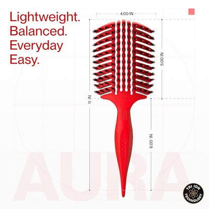 COCCO Aura Vent Boar Brush, Dual-Curved Design for Faster Drying - color: Red