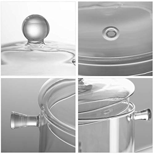 Glass Saucepan with Cover, 1.5L/50 FL OZ Heat-resistant Glass Stovetop Pot and Pan with Lid, The Best Handmade Cookware Set Cooktop Safe for Pasta Noodle, Soup, Milk, Baby Food