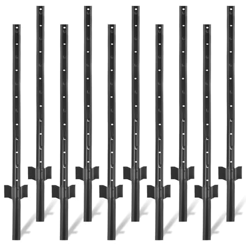 Metal Fence Posts 4 FT Black, 10 Pack Heavy Duty U Posts - color: Black, size: 4FT-10Pack