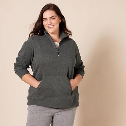 Amazon Essentials Women's Long-Sleeve Fleece Quarter-Zip Pullover Sweatshirt, Kangaroo Pocket (Available in Plus Size) - color: Charcoal Heather, size: Medium