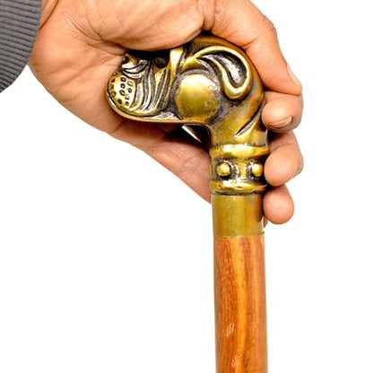 Vintage Walking Cane, Canes for Women, Wooden Stick with Boxer Dog Head Handle, Antique Bronze Finish, Shillelagh Cain