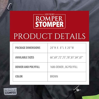 Jeffers Romper Stomper Horse Turnout Blanket, 1680D, 0g Fill | Brown | 84" - size: 84"