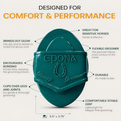 Epona Deep Teal Flexible Glossy Curry Comb for Horses – Soft, Ergonomic Grooming Brush with Flexible Tines for Deep Cleaning, Massage & Shedding Care (Deep Teal) - color: Deep Teal