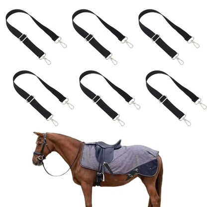 6 Pcs Horse Blanket Sheet Leg Straps, 24 to 42 Inch Replacement Adjustable Belly Strap, Double Swivel Snaps Horse Blanket Straps, Winter Blankets Stretchy Belly Strap