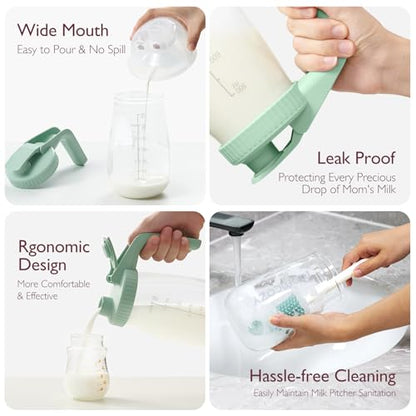 Momcozy Breast Milk Pitcher, Glass Storage Container Wide Mouth, 32oz Green - color: Green, size: 32 Ounce-1 Count