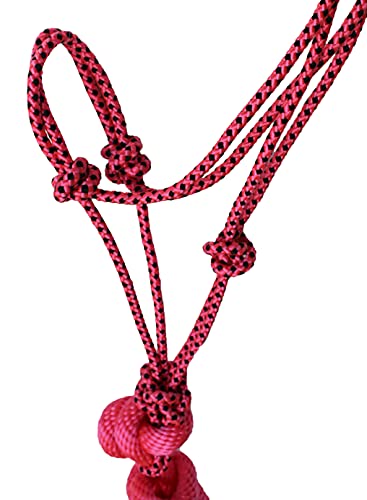 CHALLENGER Nylon Horse Braided Rope Noseband Halter w/Lead Rope 606EA02 - color: Pink/Black