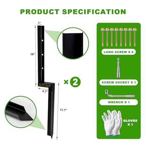 2-Pack 2" Width Fence Post Repair Kit, 34in Heavy Duty Ground Spike Anchor for Wooden Post Repairing Tilted/Broken Posts - size: 2'' 2 Pack