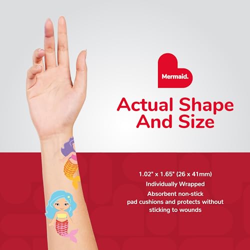 BioSwiss Bandages, Mermaid Shaped Self Adhesive Bandage Set, Latex Free, Sterile Wound Care, 24 Count - color: Mermaid, size: 24-Count Box