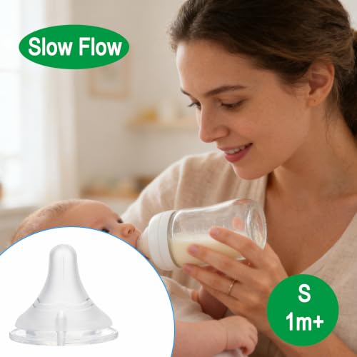 Silicone Nipple Compatible with Pigeon Bottle，Size S，Slow Flow，Fit for 1m+，6Pack