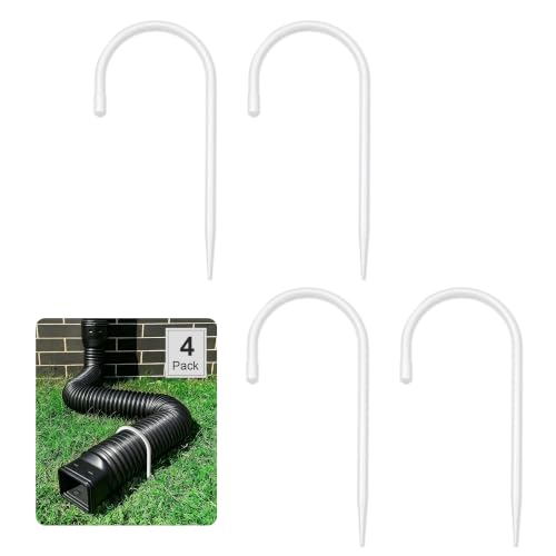 Rain Gutter Downspout Extension Fixing Pin - Holds Tight in Heavy Rain & Wind|Directs Water Away from Foundation|Durable Iron Construction, Easy No-Drill Installation 4 Pack- White - color: White