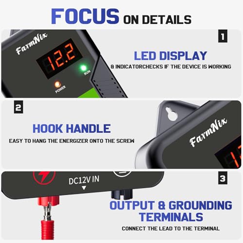 12KV Electric Fence Charger with LED Indicator, 2 Joules Pulse Energy, 10 Miles Range, Prevents Wild Animals Intrusion for Livestock Poultry, Farm Animals, Pets, Ranches, Gardens - color: Grey