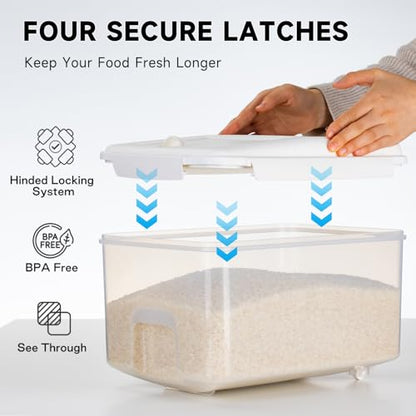 LivLab Mker 20 lb Airtight Rice Storage Container with Wheels, White | 20 lb rice or 15 lb flour capacity; airtight BPA-free bin with wheels keeps bulk dry food mobile, visible, and organized. - color: 10KG-A