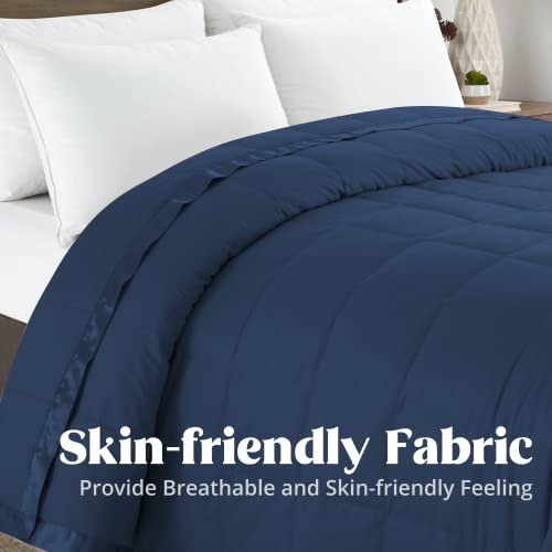 puredown® Blankets Queen Size - Soft Lightweight Down Blanket for All Seasons, Cozy Warm Luxury Bed Blanket with Satin Trim, Microfiber Cover, Navy Blue (90"X90") - color: 06 Navy Blue, size: Full/Queen