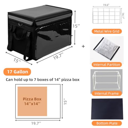 TooCust Large Insulated Food Delivery Bag with Fixed Base and Internal Frame, XXL 19.7" x 15" x 15", Commercial Pizza Delivery Bag w/Divider, Waterproof & Foldable Catering Bag Food Deliveries, Black - color: Black, size: XXL-19.7" x 15" x 15"