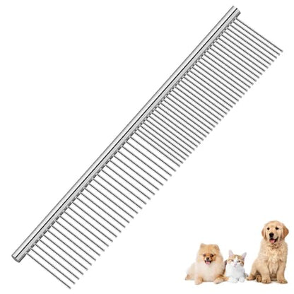 Dog Grooming Comb Pet, Stainless Steel Cat Combs with Rounded Teeth, Professional Metal Tear Stain Remover, Dematting Tool for Small, Medium & Large Pets-7.5in - size: 1 Pack
