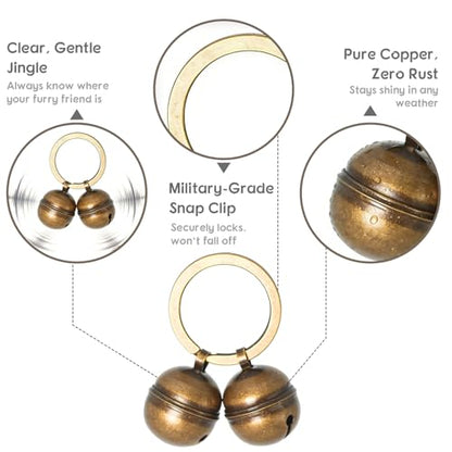 Copper Bells for Dog Collars with Snap Clips - Dog Bells to Go Outside,Made of Pure Copper for Dogs/Cat - Clear Sound & No Rust - Know Where Your Pet - color: D-ring(Fits All Dogs)