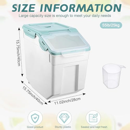 Sunnyray 4 Pcs 55 Lbs Blue Rice Flour Storage Bins with Wheels - color: Blue, size: 55 lbs